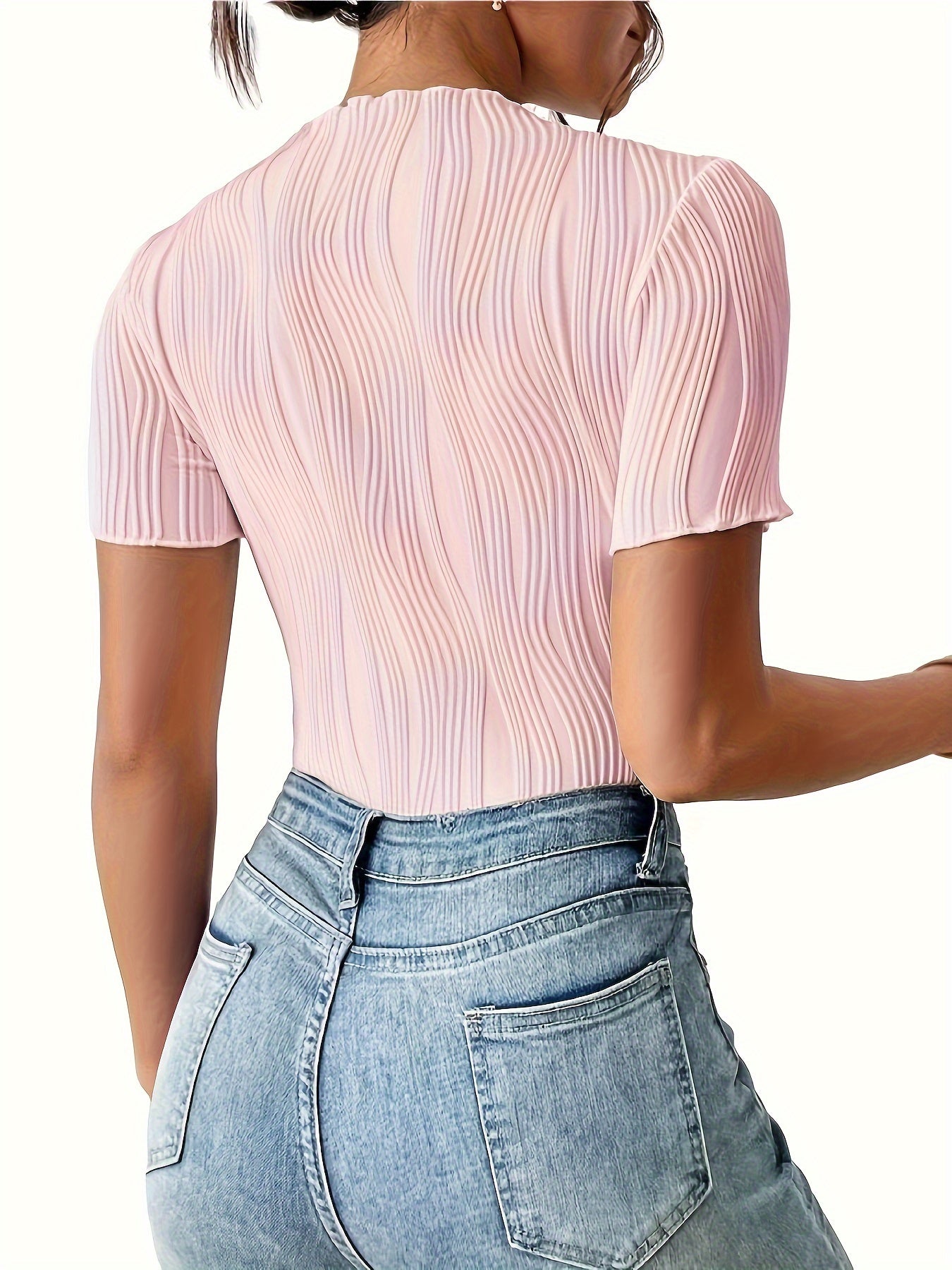 Body femme couleur unie, manches courtes, coupe slim, tissu texturé, style élégant et simple, pièce unique