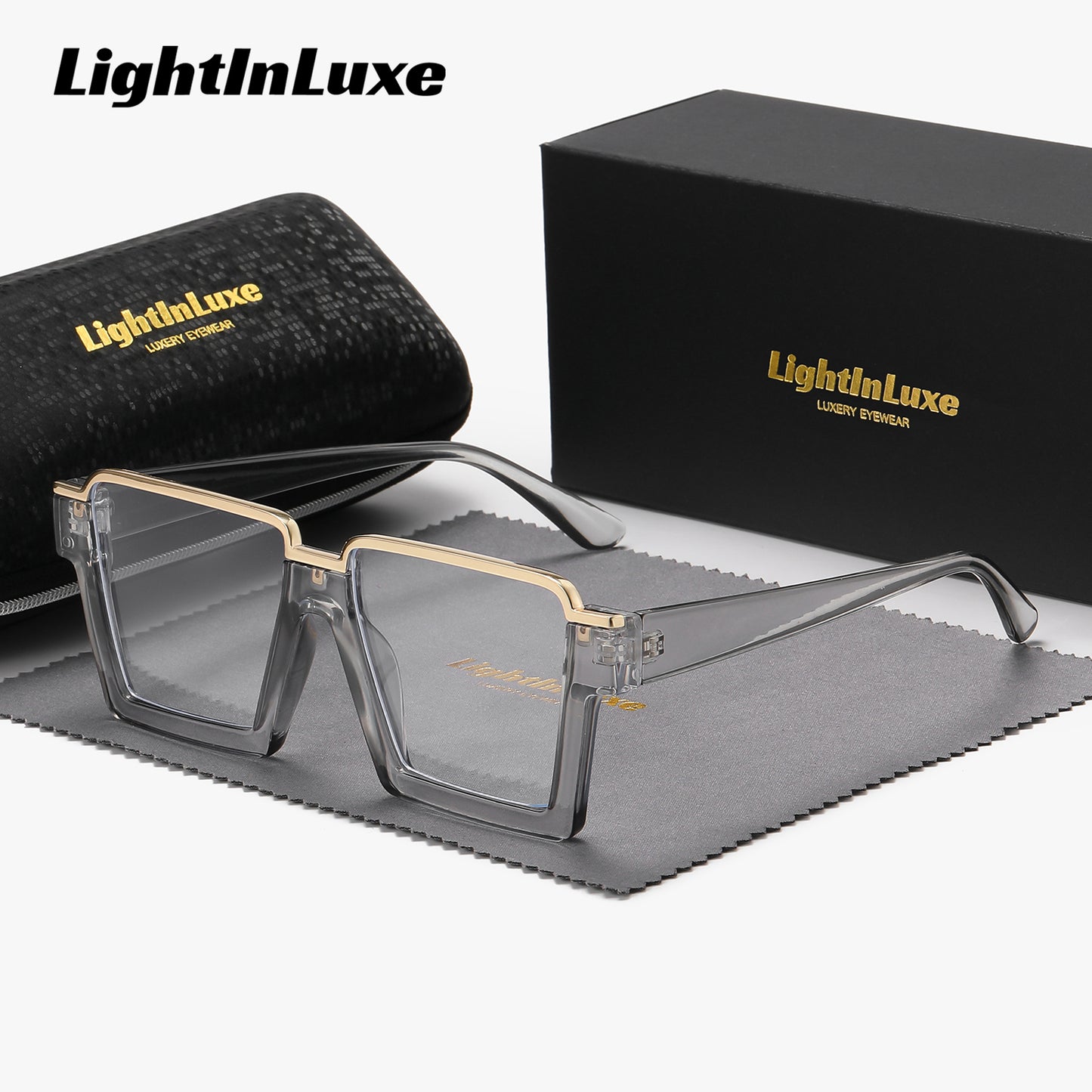 Lightinluxe Unisex Fashion Semi-Rimless Transparent Eyewear, Casual Square Clear Eyeglasses