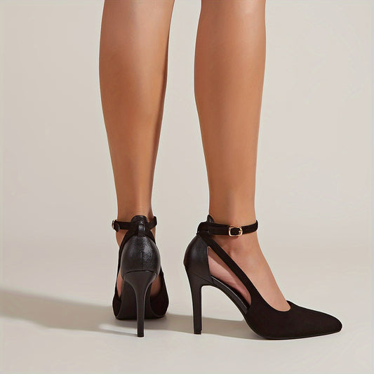 Escarpins Élégants Noirs à Talons Aiguilles pour Femme – Bout Pointu, Bride Cheville, Respirants, Polyvalents pour Tenues Habillées