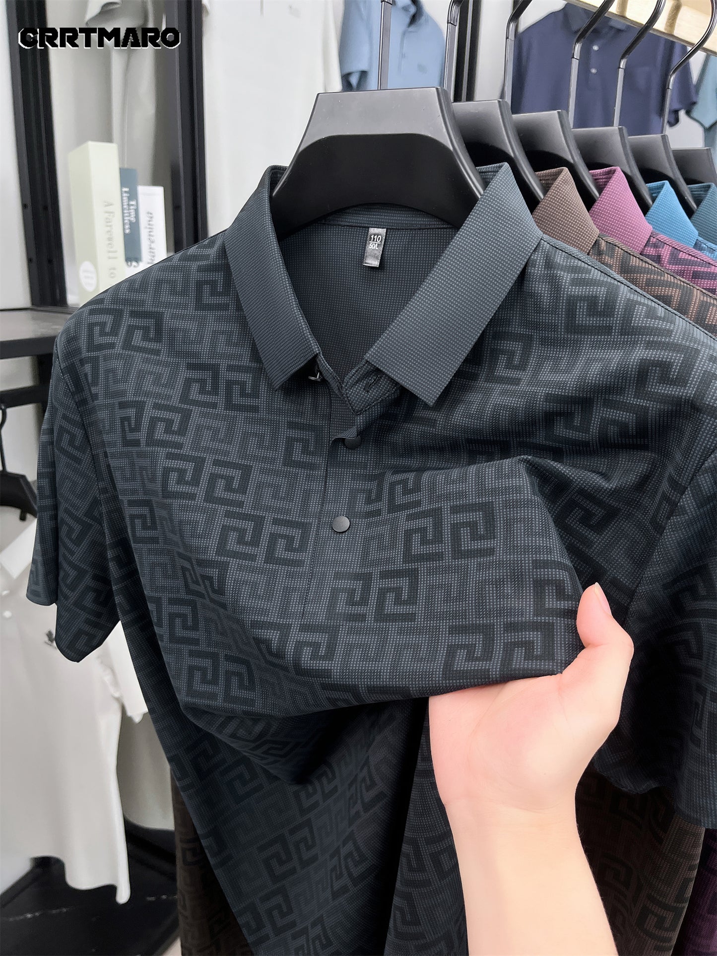 Men'S Casual Summer Polo Shirt - "CRRTMARO" Logo, Lightweight Rayon Fabric, Short Sleeve, Button-Up, Casual Style, Casual Summer Wear | Casual Style Shirt | Glossy Finish