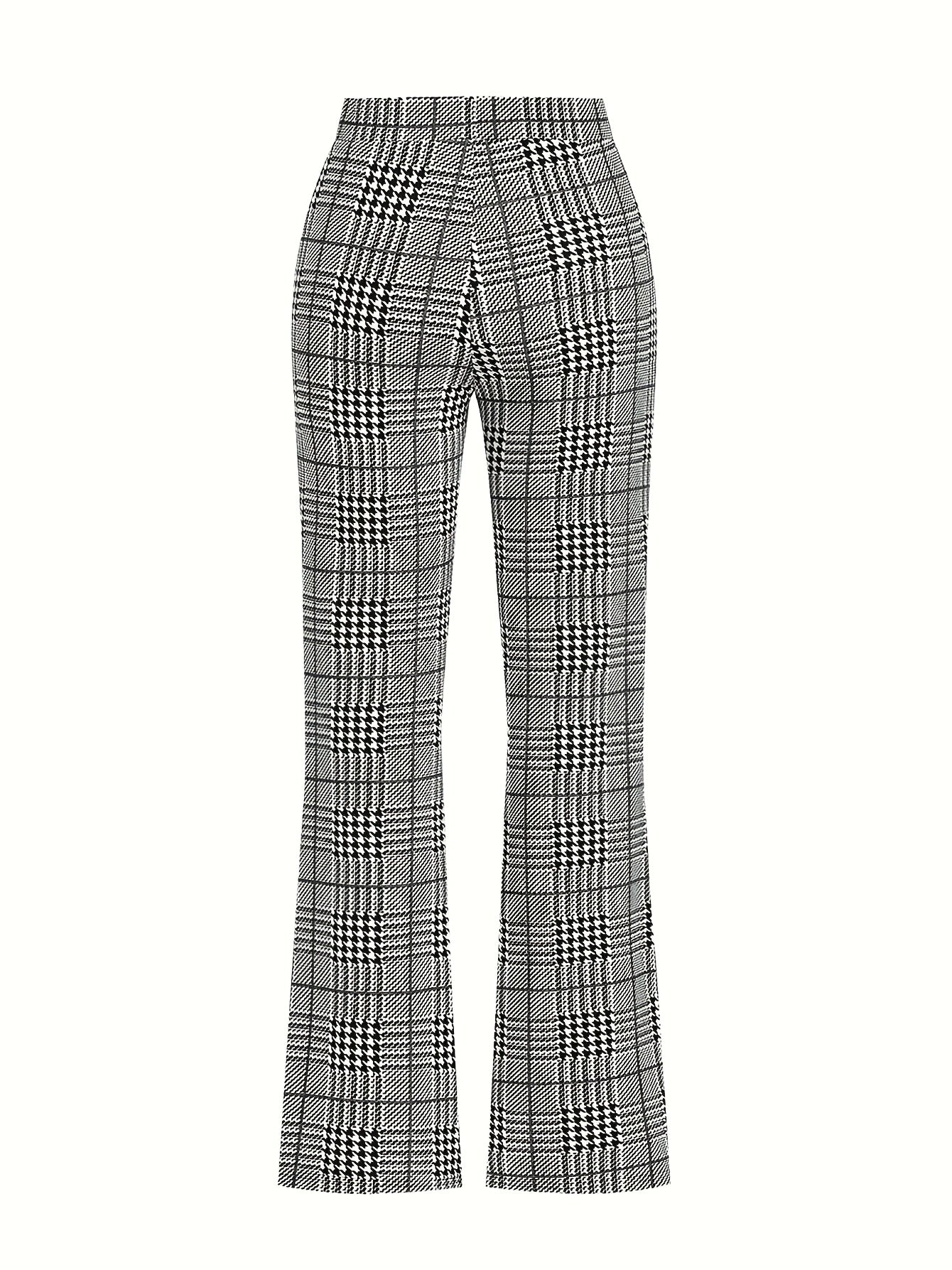 Pantalon Femme Élégant Extensible – Jambe Droite, Motif Carreaux Classique, Confortable et Polyvalent