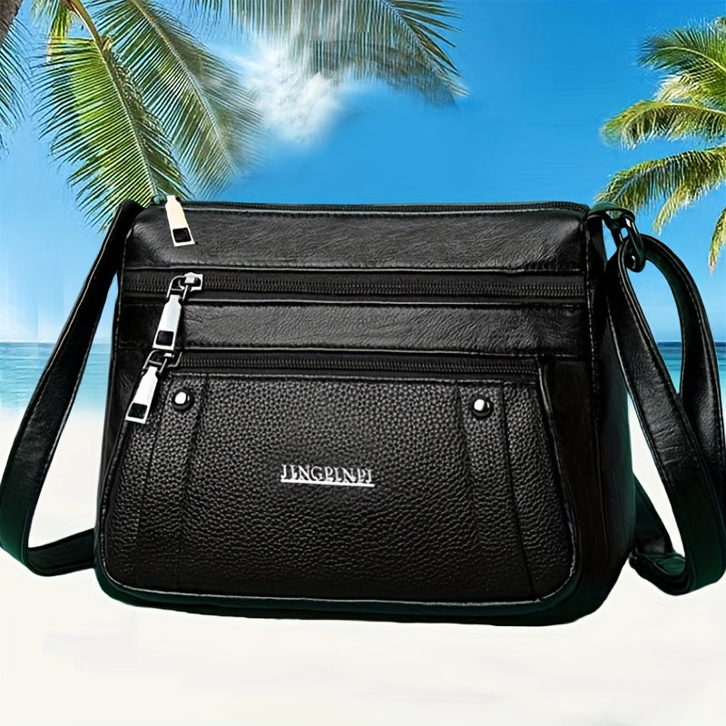 Sac Bandoulière Rétro Carré – Sangle Ajustable, Multiples Poches, Fermeture Éclair, Doublure Polyester Durable, Sac Décontracté pour Déplacements Quotidiens et Voyages, Noir, Pour Adolescent