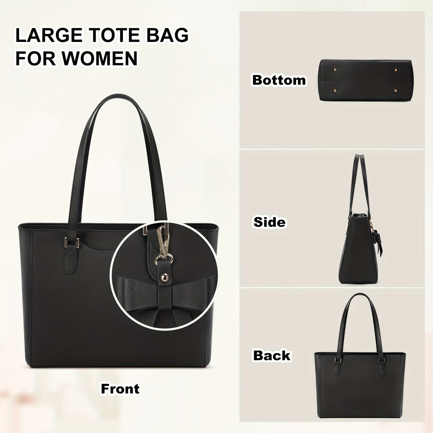 Sac ordinateur femme – grand cabas élégant à nœud, format A4, idéal pour le travail, les entretiens d’embauche et les trajets quotidiens