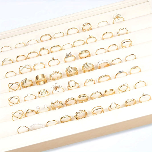 IF YOU 66pcs Minimalist & Charm Set - Look Ring Collection with Flower, Butterfly, Heart Charms, Imitation - Daily Wear, Wedding, Anniversary, Gift for all-Season Elegant