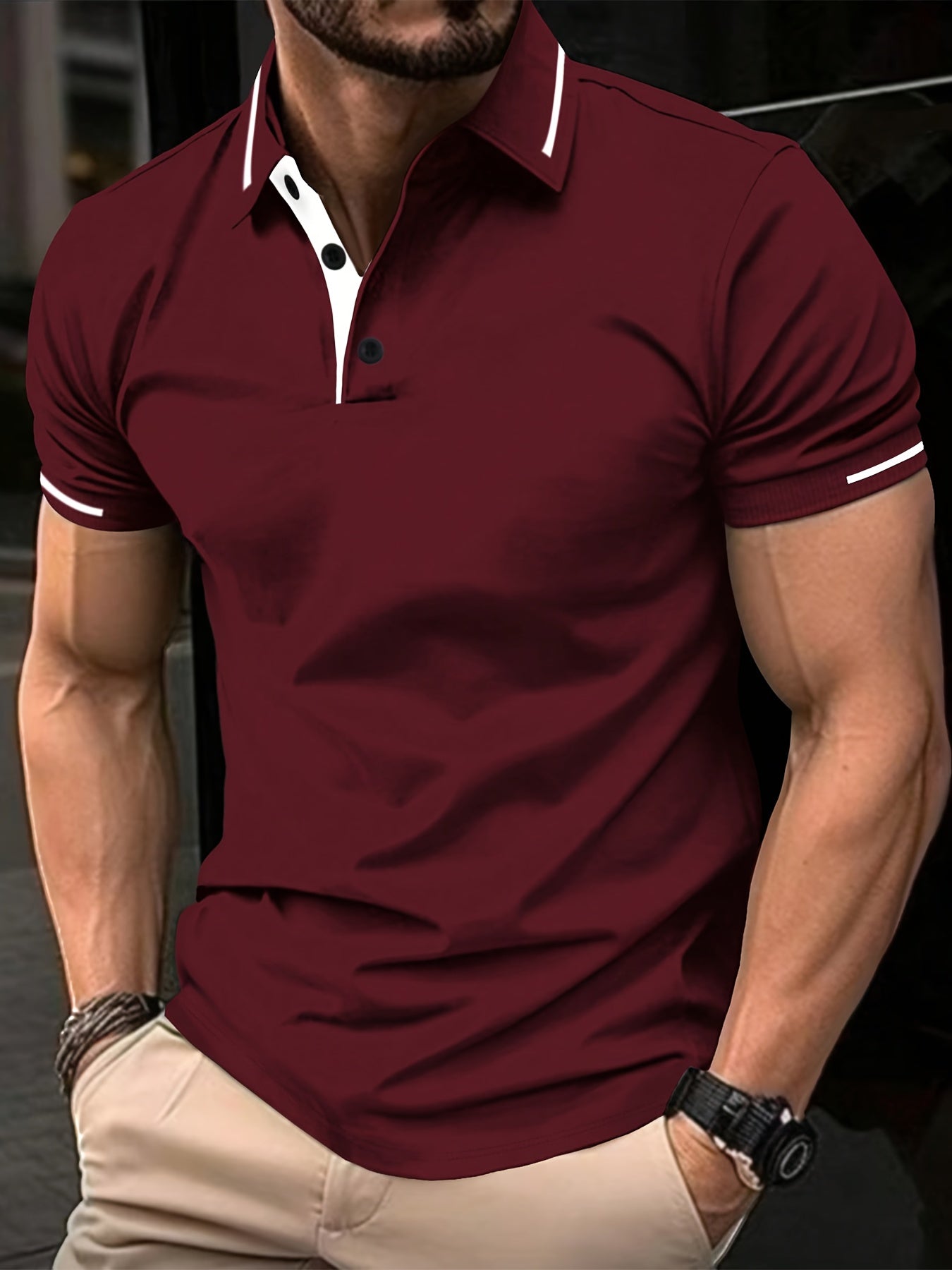 Men'S Fashion Casual Short Sleeve Polo Shirt | Solid Color with Rib-Knit Details, Regular Fit, Ideal for Business, Golf, Tennis Training