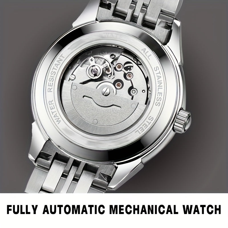 Montre Mécanique Automatique Homme – Acier Inoxydable, Grand Cadran avec Aiguilles Dorées, Chronographe de Luxe avec Calendrier & Affichage de la Semaine, Marqueurs Lumineux, Étanche 30 m – Idée Cadeau pour Homme (Fête des Pères, Anniversaire)