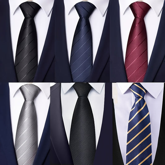 Lot de 6 Cravates Homme – Tissu Résistant, Classiques Noir/Bleu/Gris/Rouge, Mariage & Événements