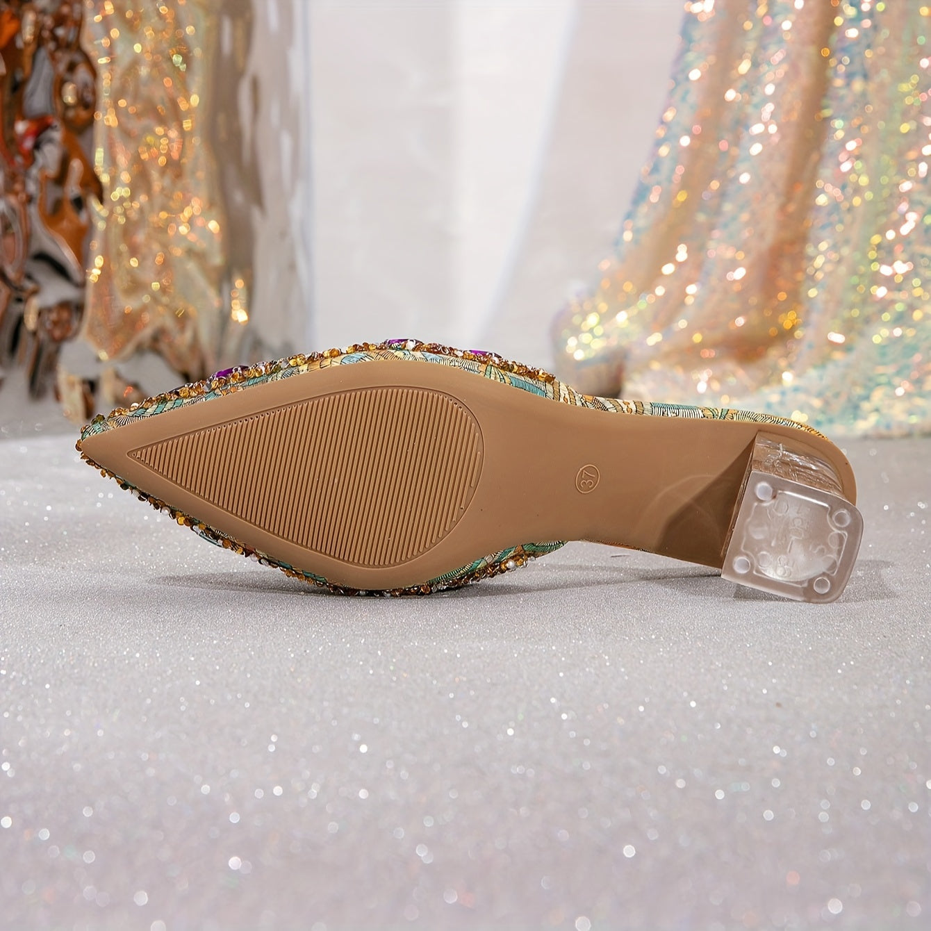 Chaussures à Talons Hauts pour Femme – Bout Pointu, Strass Colorés, Élégantes et Scintillantes, Talon Épais, Légères, Parfaites pour Soirées et Événements Formels