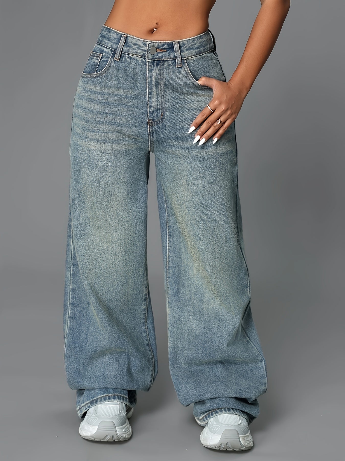 Jeans Femme Bleu Clair Original 5 Poches Jambe Droite Confortable Toute Saison Longue