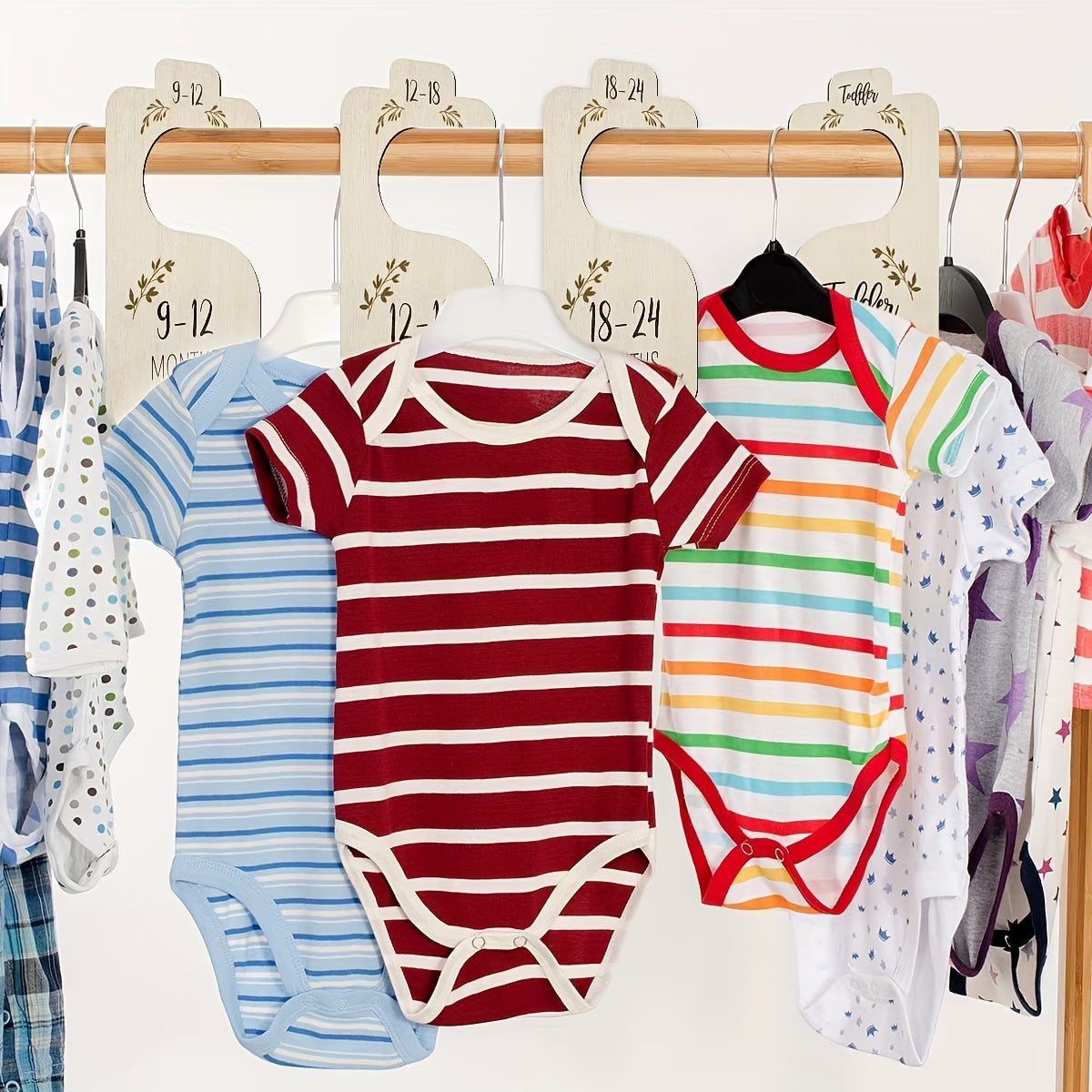 8-Piece Wooden Baby Closet Dividers – Double-Sided Nursery Clothes Size Organizers (0–24 Months)