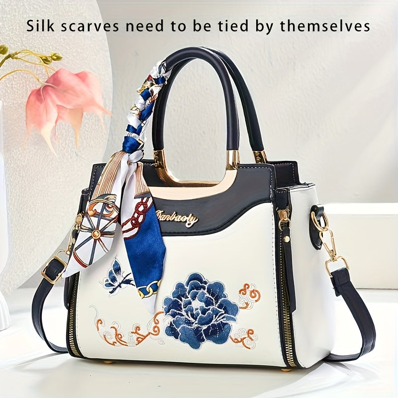 Sac Bandoulière Élégant Femme– Noir avec Broderie Florale et Bandoulière Amovible, Grande Capacité, Fermeture Éclair, Sac à Épaule, Cadeau Idéal pour Maman, Sac Polyvalent pour le Quotidien, Accessoire Sophistiqué, Finition Premium