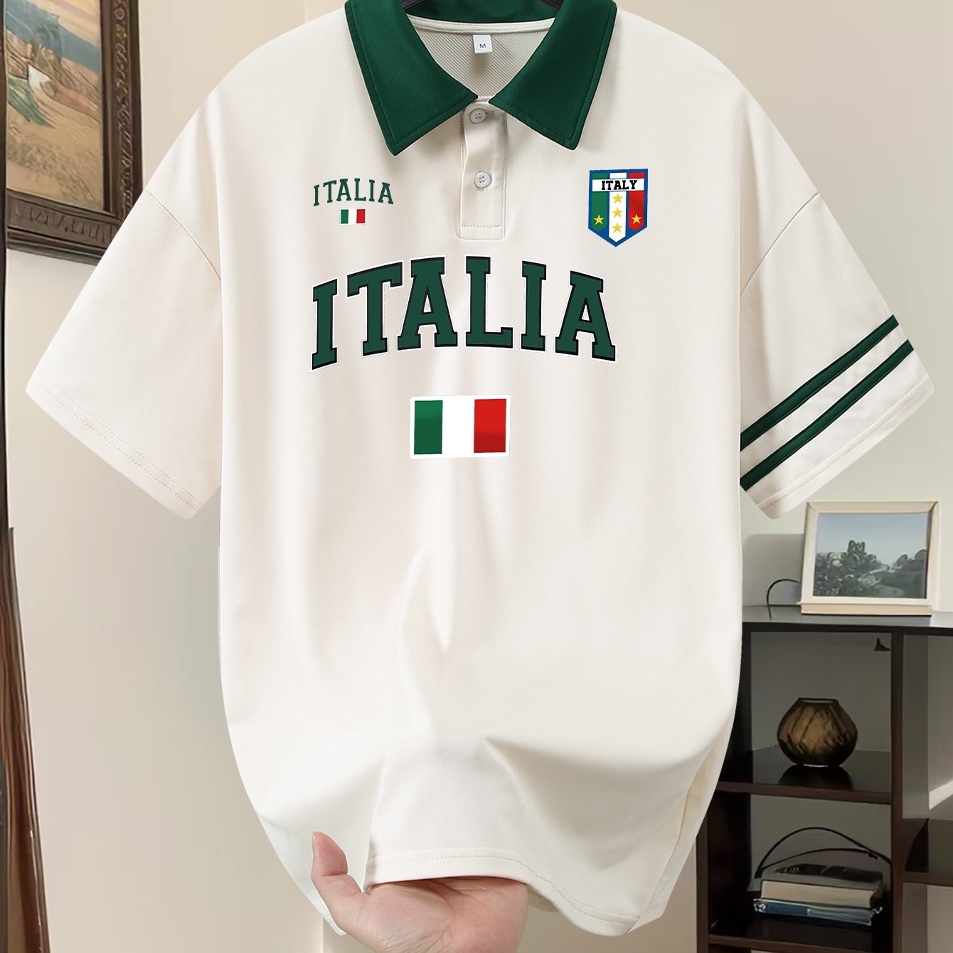 2025 New Summer Men'S Polo Shirt - "ITALIA" Print with Italian Flag Design, Comfortable & Breathable for Outdoor & Sport Activities, Casual Style, Loose Fit, Outdoor Sportswear | Casual Style Shirt | Breathable Fabric