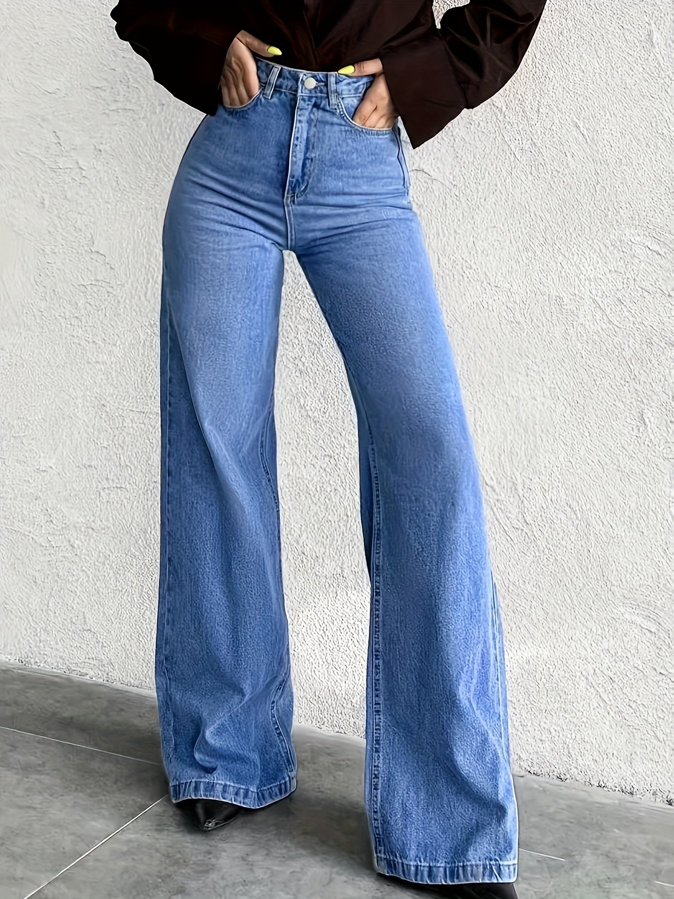 Jeans Taille Haute Évasé Extensible Contrôle Ventre Effet Push-Up Toute Saison Élégant Denim