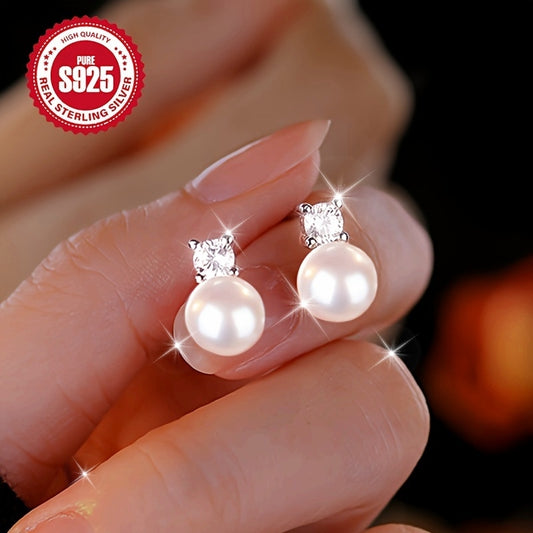 Paire de boucles d’oreilles puces en argent S925, ornées de zirconia, style vintage français élégant et scintillant, hypoallergénique, parfaites pour fêtes quotidiennes et événements sociaux