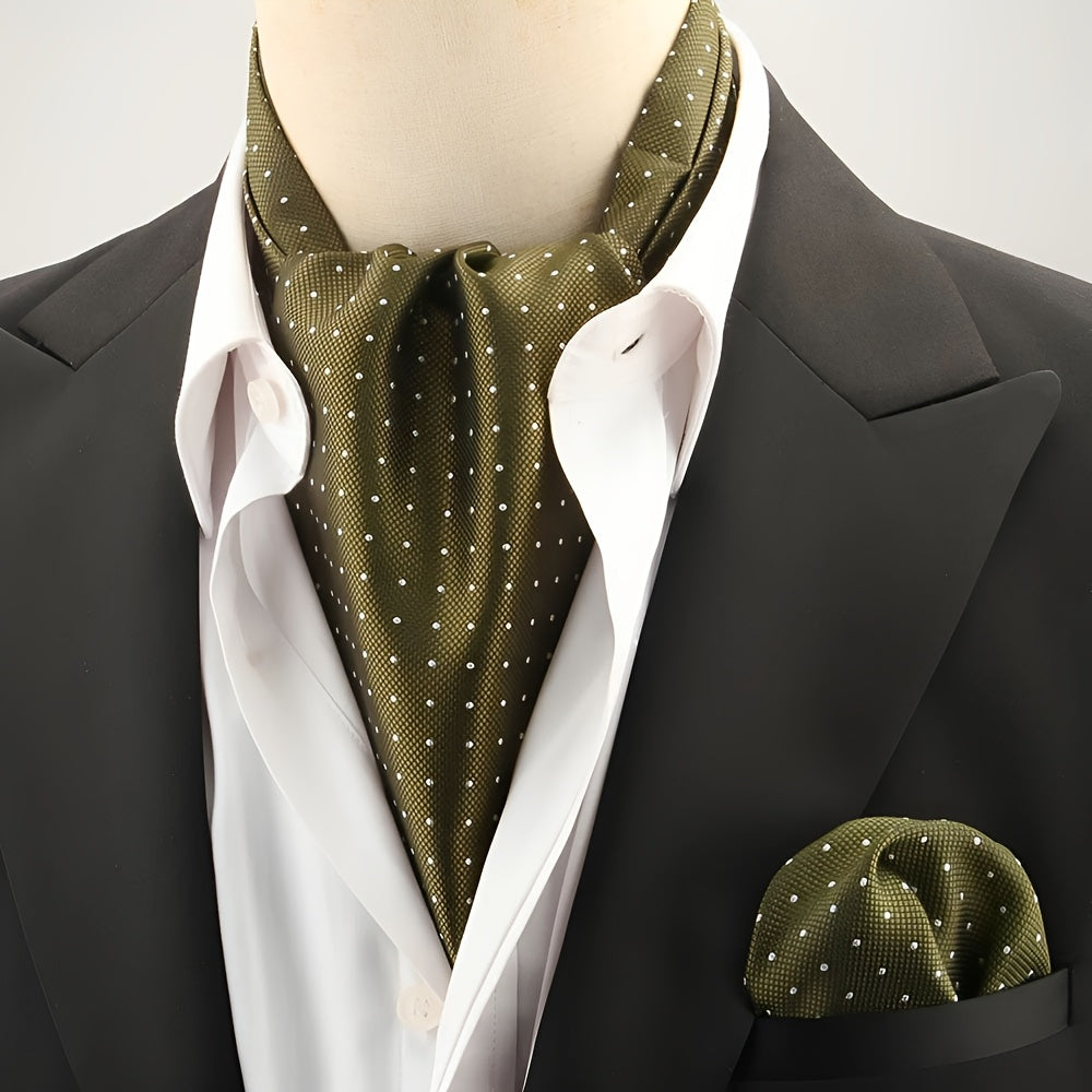 2pcs Ascot Homme – Écharpe et Pochette Style Rétro Britannique pour Mariages et Événements, Motifs Pois/Paisley/Fleur