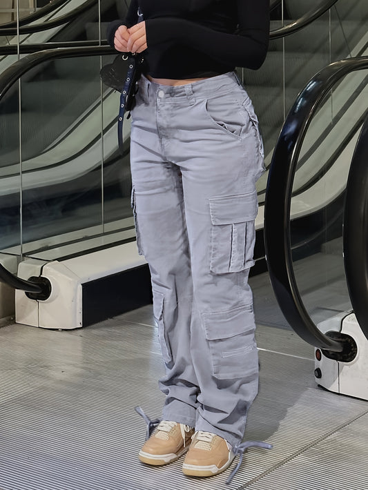 Pantalon Cargo Femme Vintage Y2K – Olive, Jambe Droite et Poches Multiples