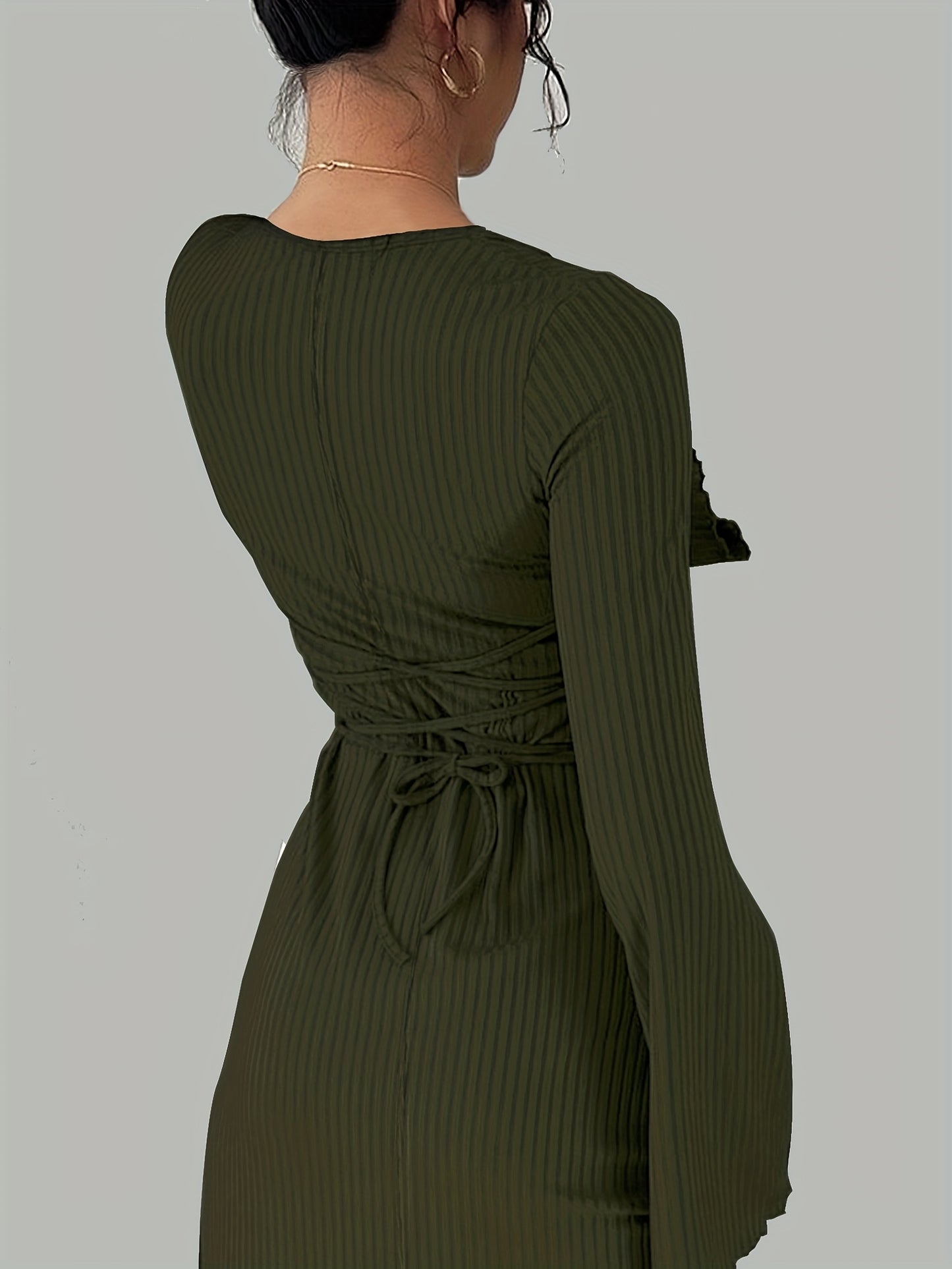 Robe Maxi Traditionnelle Femme Élégante – Couleur Unie, Manches Bouffantes, Nœud au Dos, Silhouette A-Ligne, Col Rond, Longue, Idéale Événements Formels