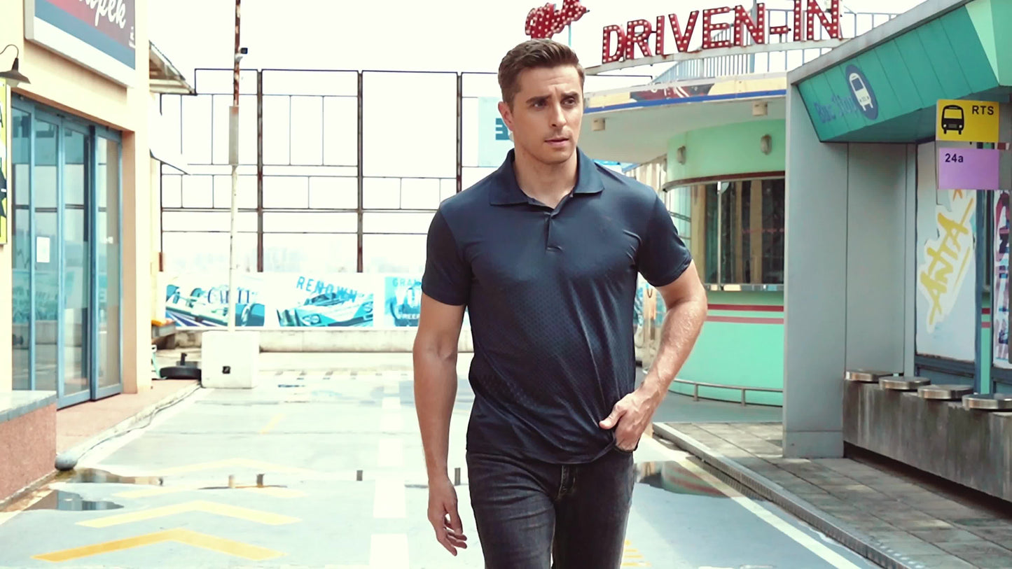 Men's Lightweight Breathable Sport Shirt - Vibrant Orange All-Over Dot Print, Stretch Polyester Short Sleeve with Collar & Button Placket for Tennis Golf Bowling, Regular Fit All-Season Casual Athletic Wear, Tennis A