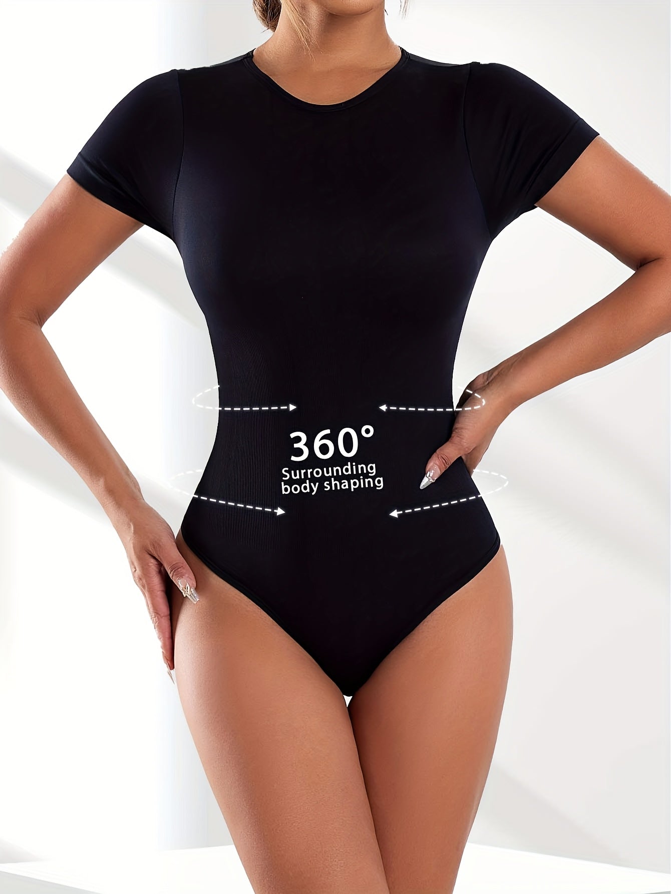 Body slim manches courtes pour femmes col rond sans couture couleur unie contrôle du ventre sous-vêtement respirant combinaison de yoga extensible