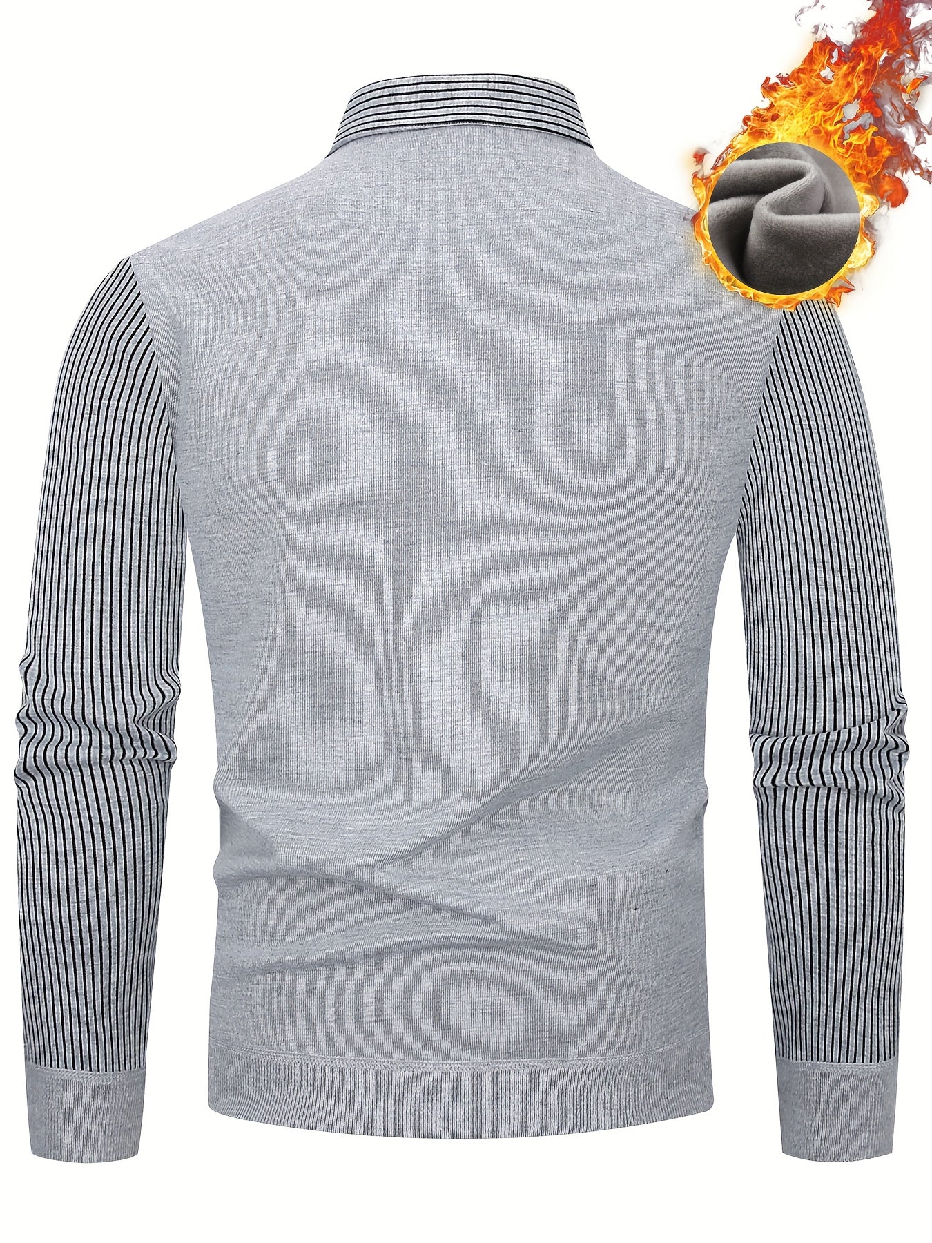 Men'S Elegant Striped Knit Sweater with Button Collar - Warm Long Sleeve Pullover for Golf, Running, Hiking & Outdoor Activities - Perfect for Casual Wear, Parties, and Special Occasions, Golf Apparel | Button Collar Sweater