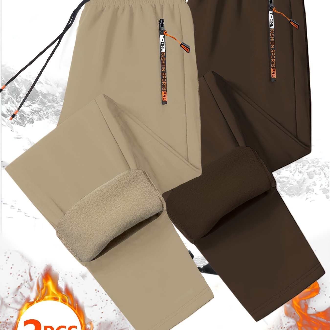 Pantalons thermiques en polaire pour homme (2 pièces) – poches zippées, taille à cordon, pantalons d’hiver chauds et résistants, idéals sport, course et activités extérieures, bleu marine, lavables à la main