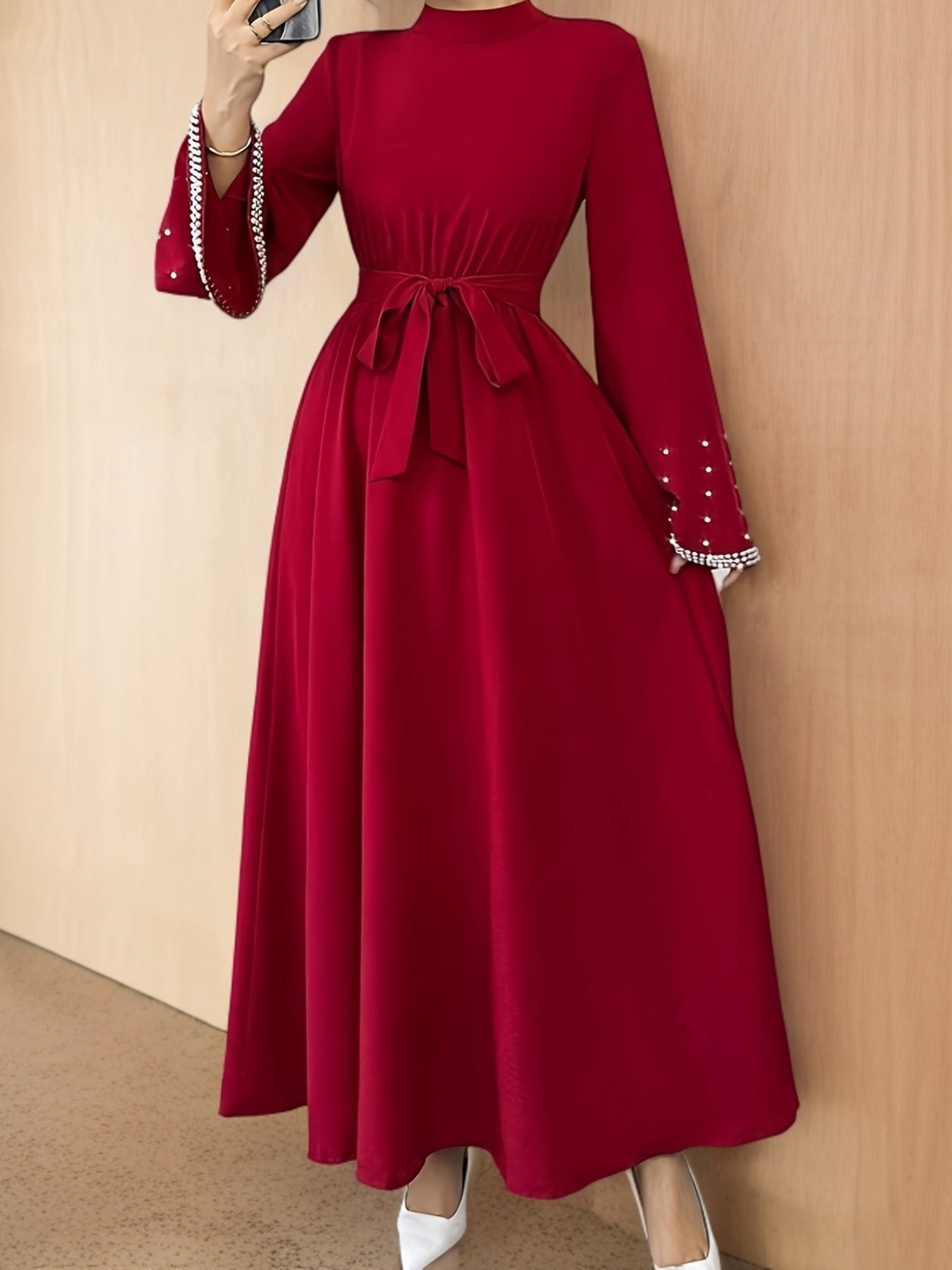 Elegant Women'S High-Neck Flared Sleeve Dress