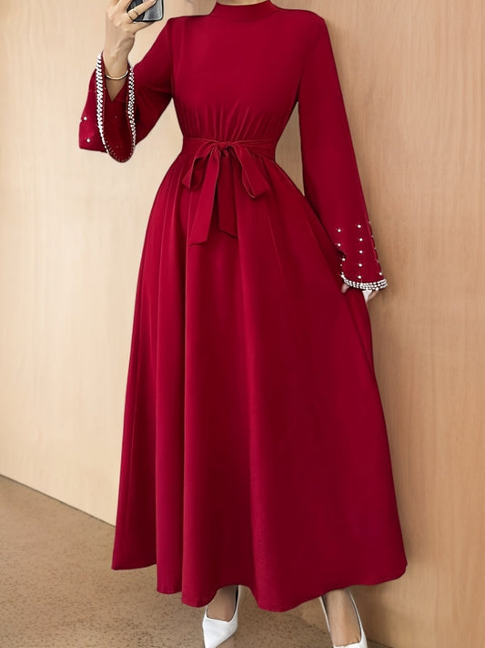 Elegant Women'S High-Neck Flared Sleeve Dress