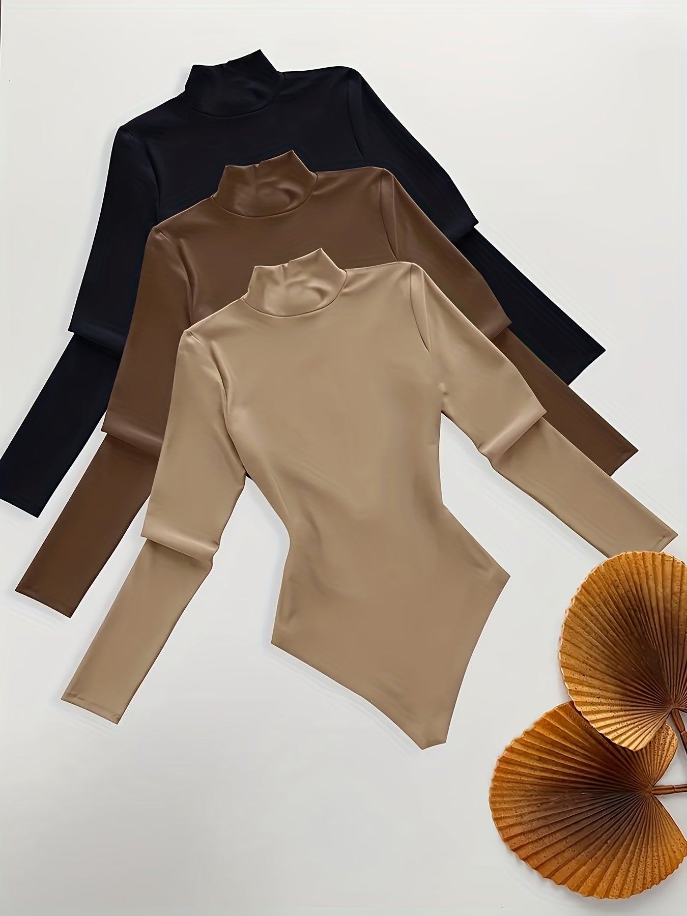 T-shirt Femme Élégant Manches Longues - Tissu Doux Extensible, Col Montant Slim pour Tenues Quotidiennes et Formelles, Polyvalent Printemps/Automne, Bureau, Soirée, Casual