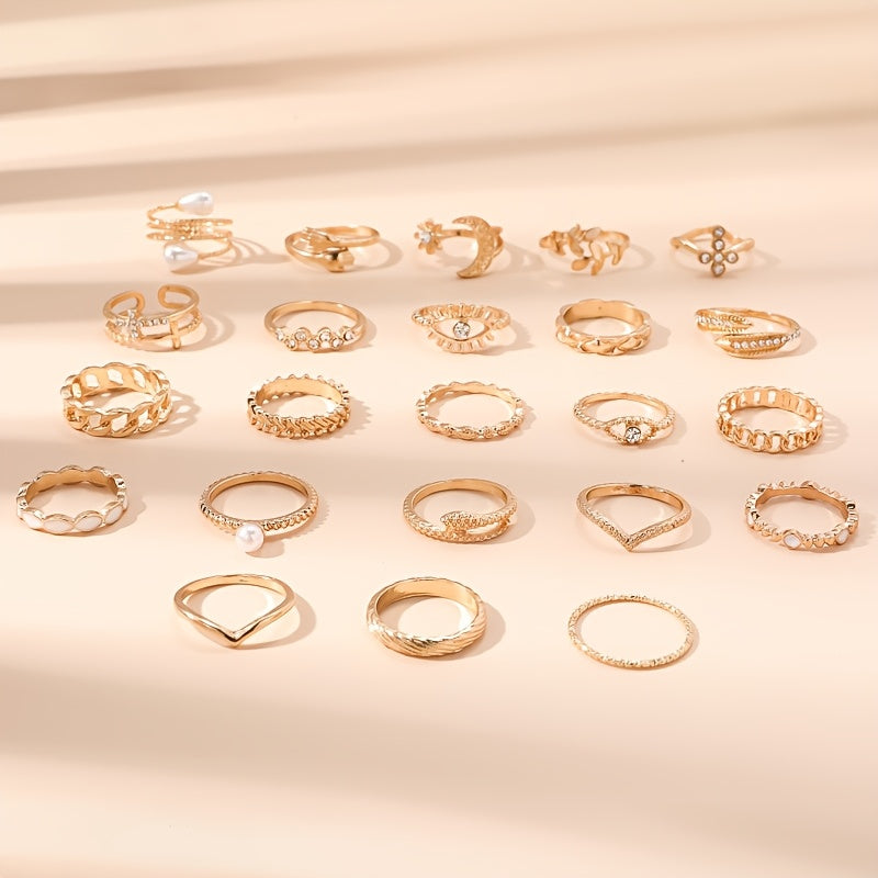 50pcs Fashionable Elegant Trendy Vacation Style Melange Color Women's Ring Set with Star, Moon, Square, and Heart Designs, Suitable for Daily Wear, Vacation, Party, Wedding, Festival, Date, and Layering, Perfect Gift for Fami