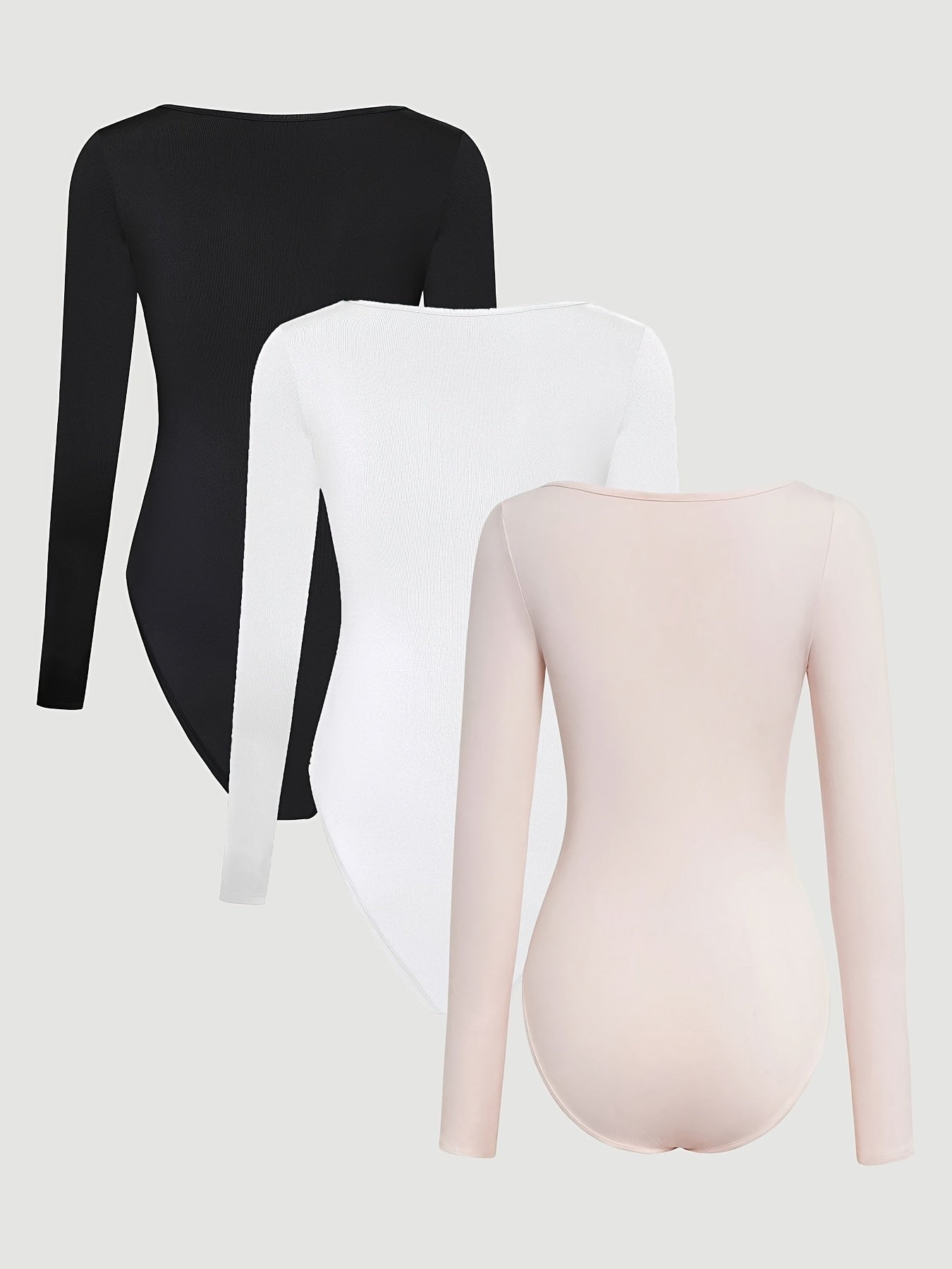 Ensemble de 3 combinaisons femme à col carré coupe ajustée style décontracté et sportif une pièce à manches longues confortable et tendance