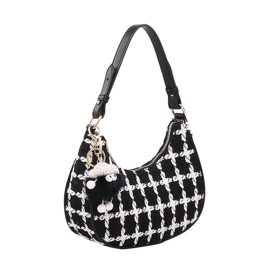 Sac bandoulière femme - Sac à main/bandoulière détachable à motif quadrillé, fermeture éclair, sac à main noir élégant et léger pour occasions décontractées et spéciales
