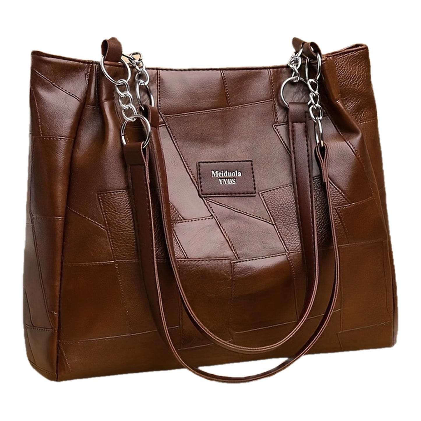 Sac à main élégant grande capacité – style rétro, multifonction, fermeture zippée, bandoulière fixe, doublure polyester, pour travail, voyage et usage quotidien, marron foncé/noir