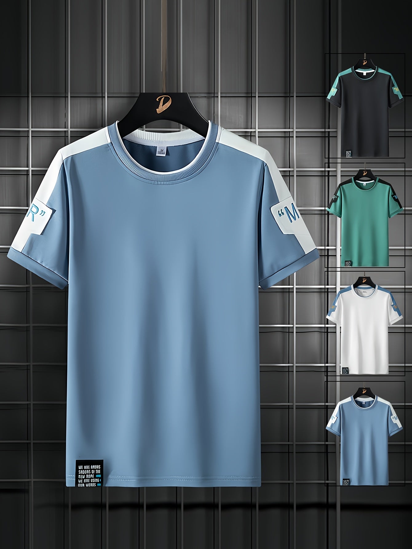 Men's Fashion T-Shirt, Summer Spliced Short-Sleeve Tee for Men, Casual Sporty Round Neck Top with Elastic Breathable Fabric - Versatile Streetwear Gift