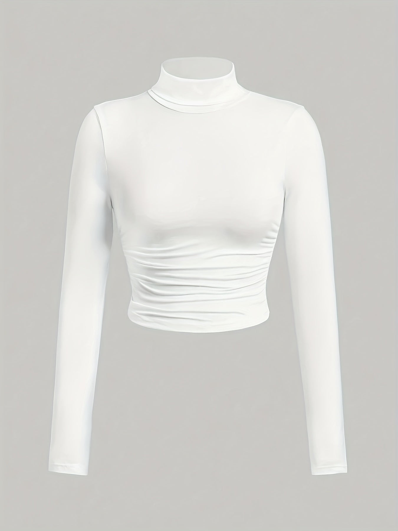 Lot de 3 Tops Femme Col Montant Manches Longues – Couleurs Unie Noir, Blanc et Gris