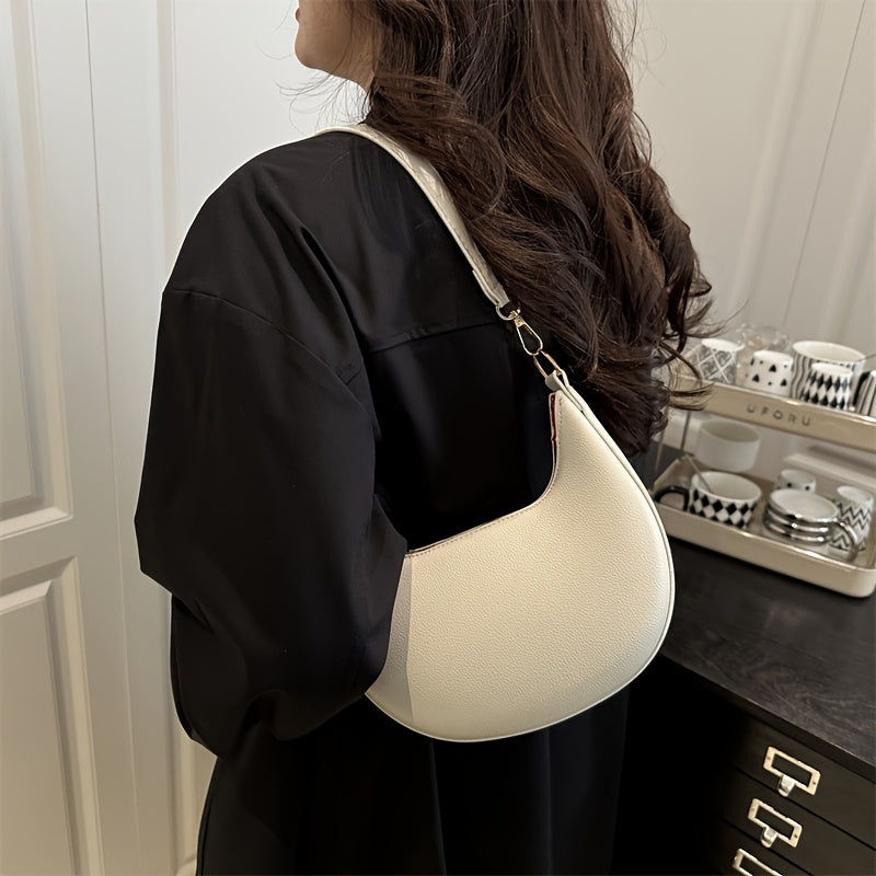 Sac Femme de Luxe 1 Pièce en Forme de Croissant — Bandoulière Détachable et Réglable, Fermeture Magnétique, Détails Métalliques Dorés, Parfait pour Occasions Décontractées ou Formelles, Couleurs Café, Blanc, Rouge, Noir, Polyester, Accessoire de Soirée