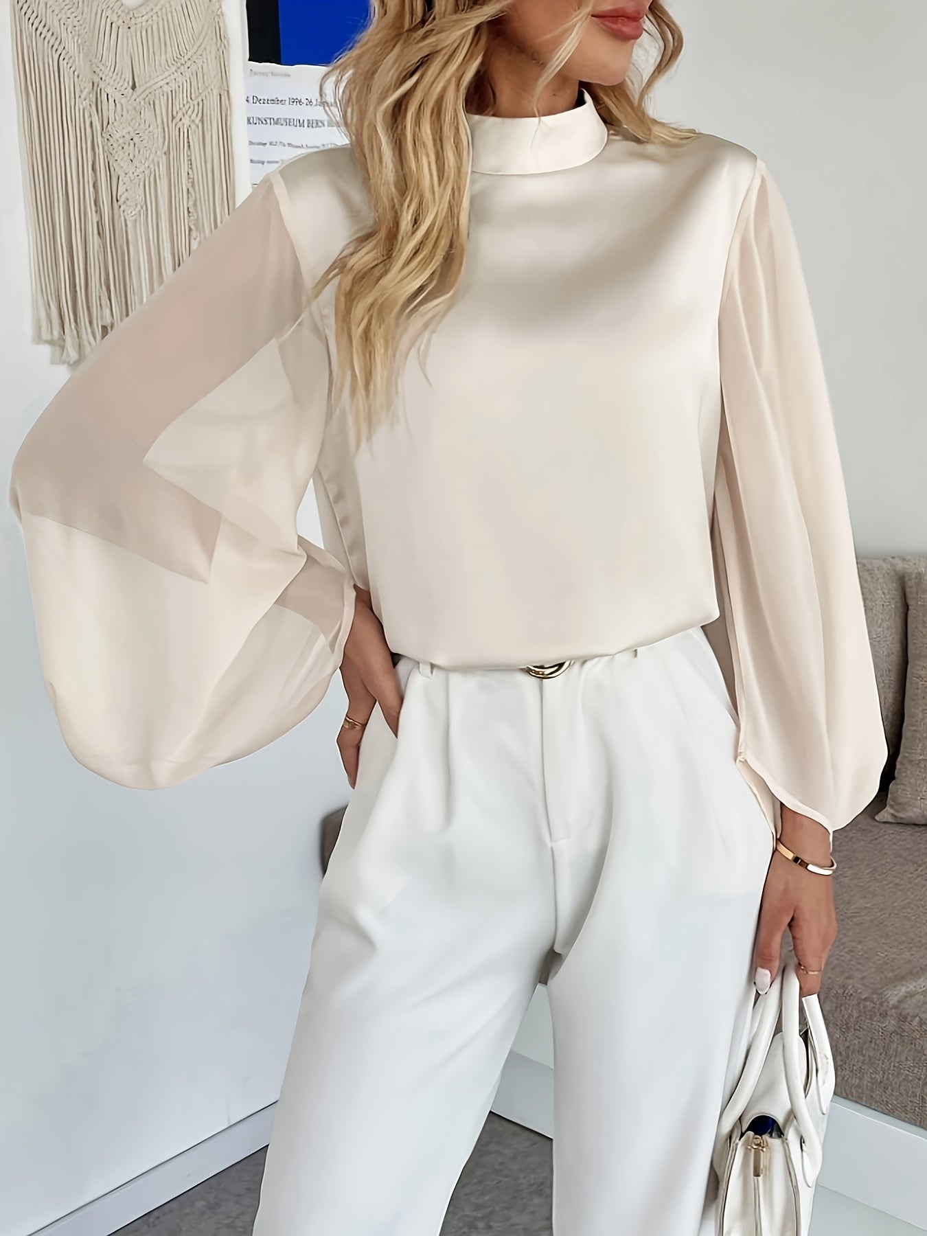 Chemise élégante minimaliste à manches lanterne pour femmes grande taille