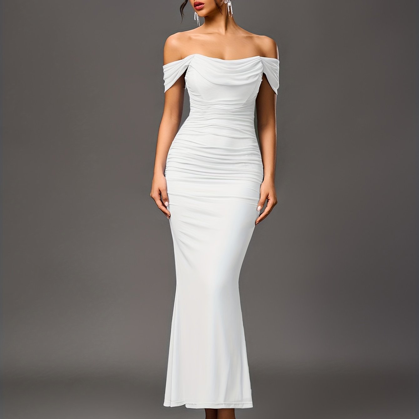 Robe Sirène Élégante Femme — Style Off-Shoulder, Robe Longue Formelle pour Soirées et Mariages, Coupe Bodycon Extensible, Tissu Non Transparent et Haute Élasticité, Tenue Formelle pour Occasions Spéciales