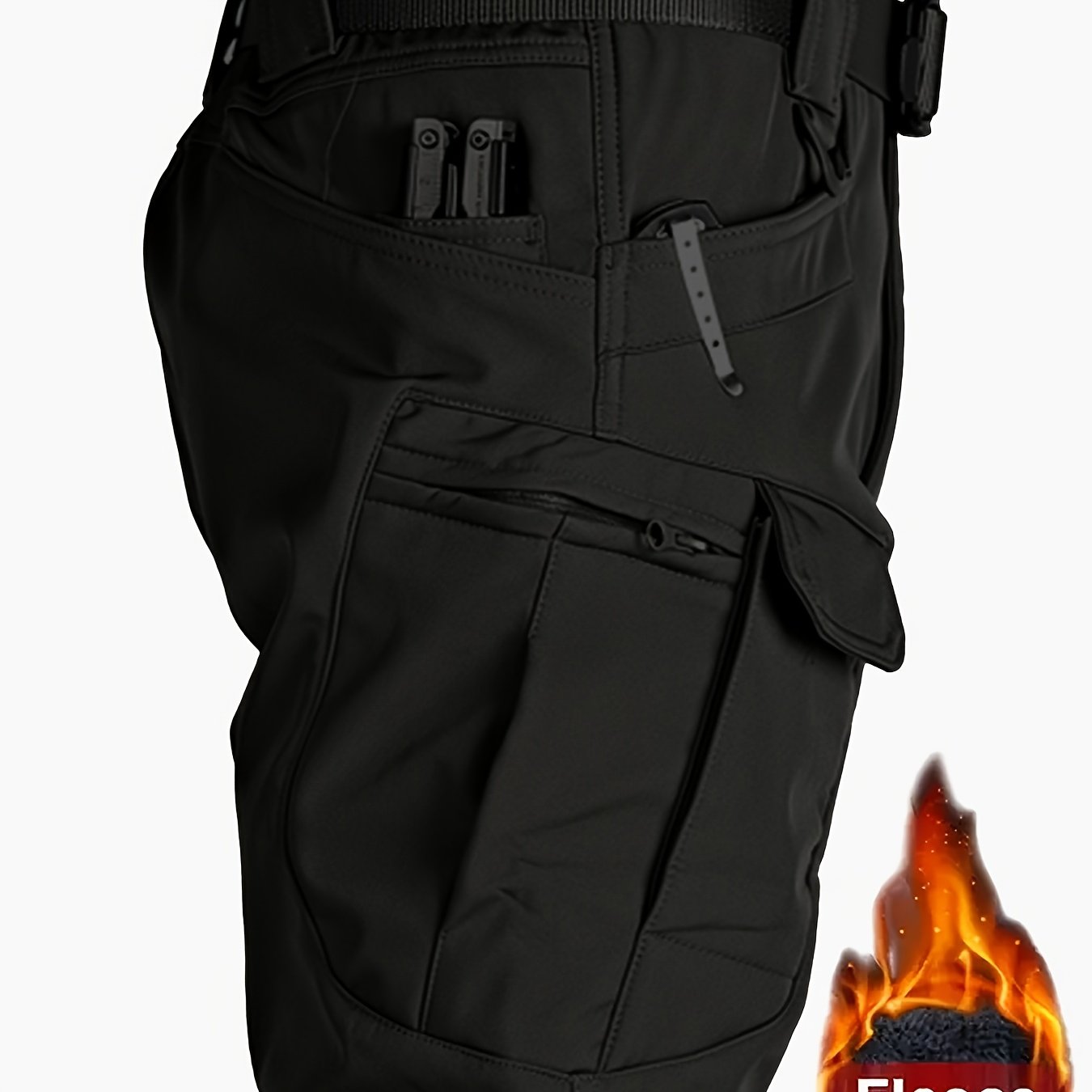 Pantalon cargo tactique d’hiver pour homme – doublure polaire épaisse, coupe coupe-vent, multi-poches, tissu extensible, couleur unie, idéal pour activités outdoor par temps froid