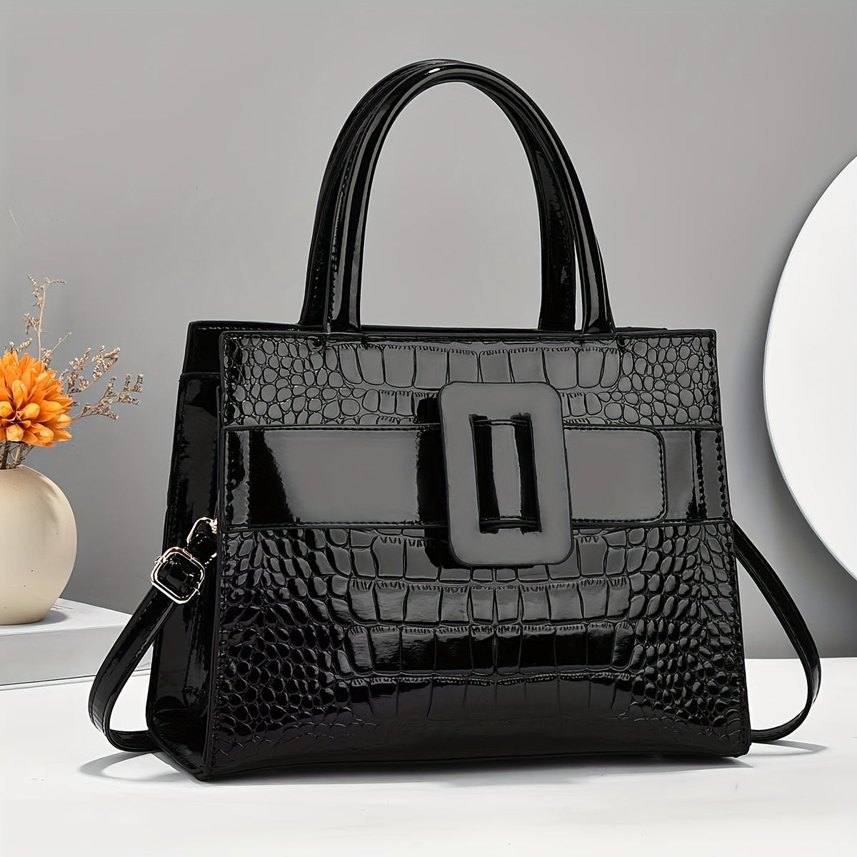 Sac à main brillant motif crocodile pour femme