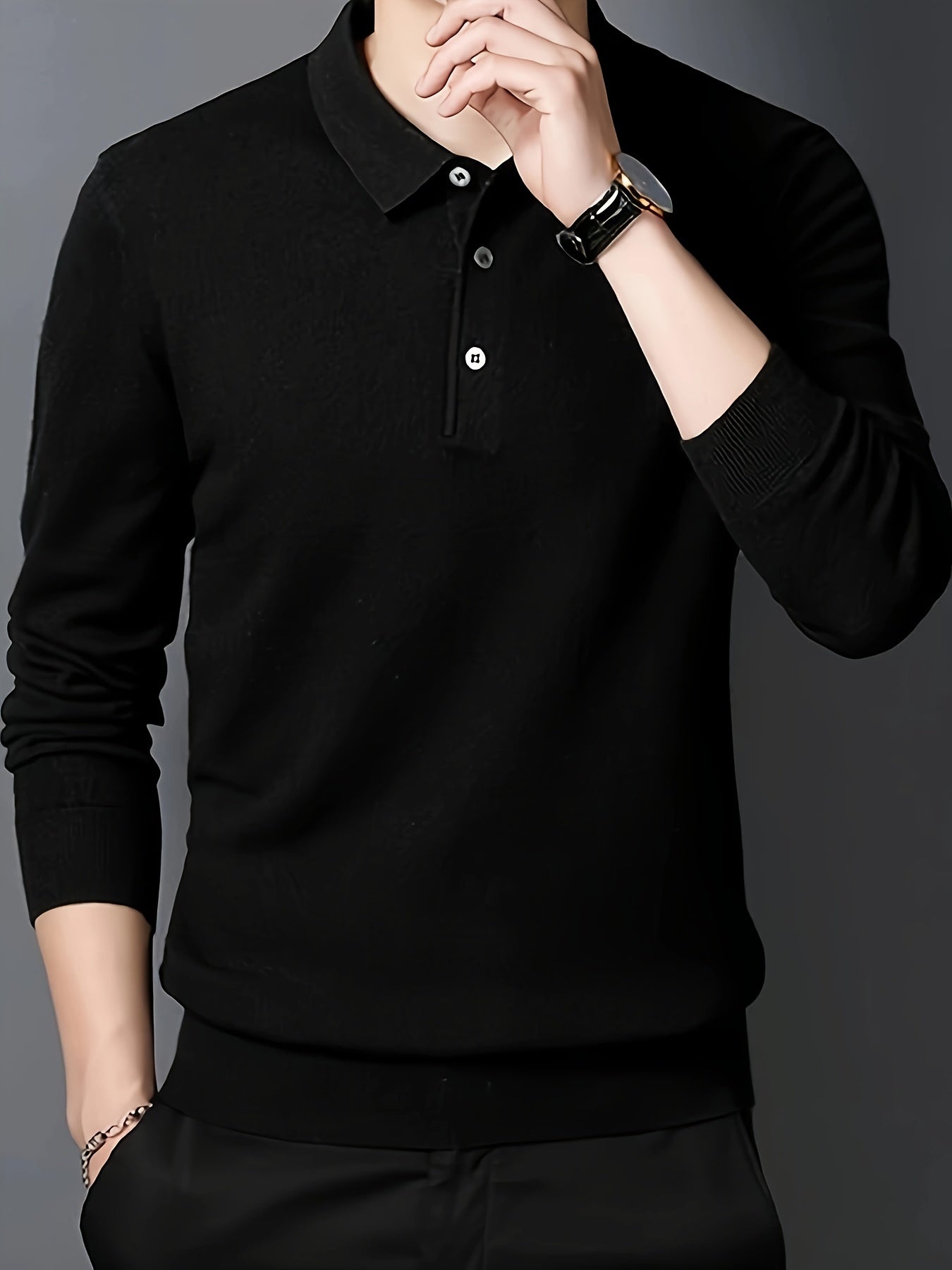 2024 New Cross-Border Men'S Polo Collar Button Knitted Sweater (Men'S Warm Top)