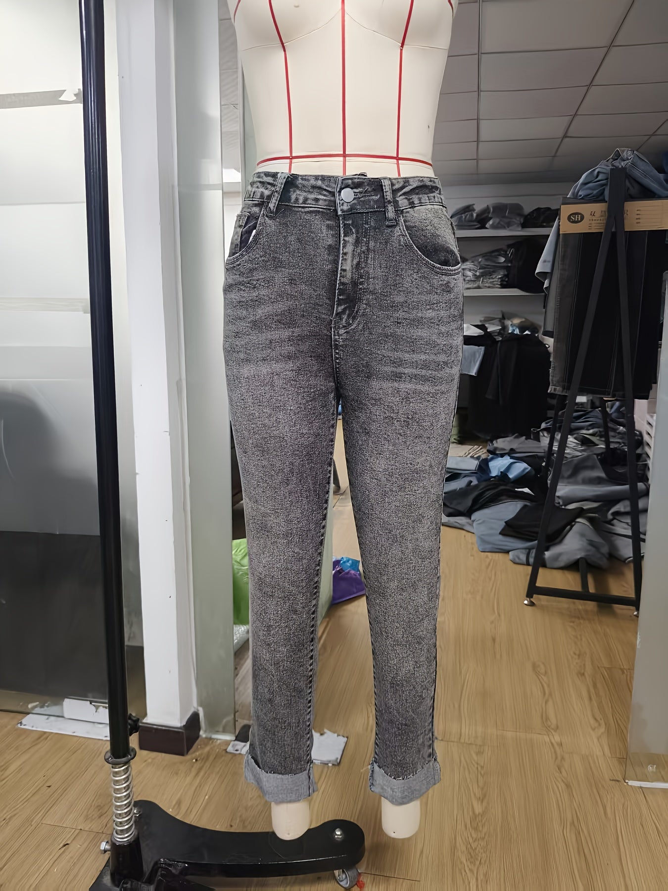 Jeans Femme Skinny Extensible Taille Mi-Haute Tissu Non Transparent Lavable Coupe Slim Élégant Polyvalent