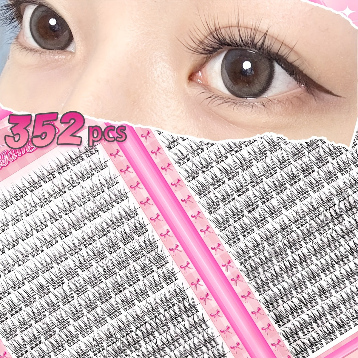 Kit Extensions de Cils DIY Facile — Faux Cils Naturels, Épaisseur 0,07 mm, Curl C, Longueurs Mélangées 9-11 mm, Style Paquets Croisés, Réutilisable, Design Fishtail avec Pince, Parfait pour Débutants, Sublime le Regard