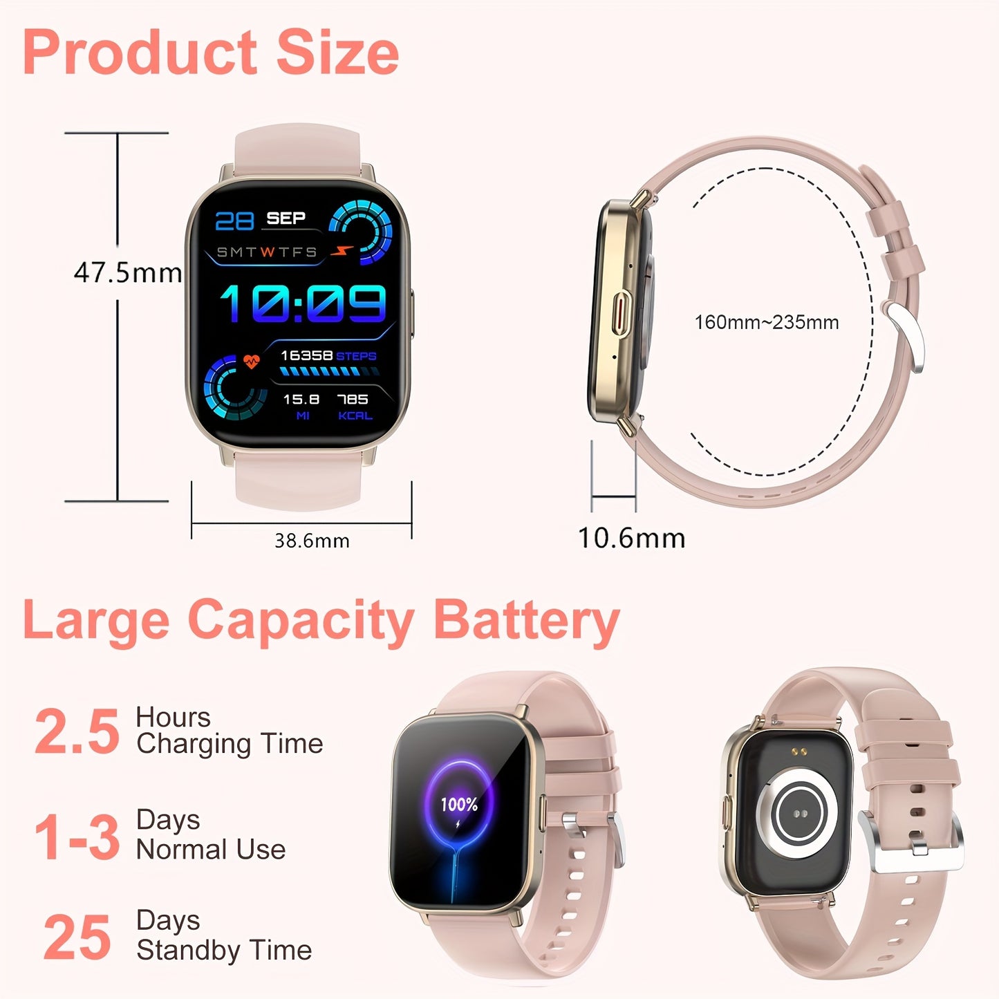 Montre intelligente étanche avec écran tactile complet de 2,01 pouces, notifications de messages, appels, suivi du sommeil, podomètre, rappels d’informations et rappels de sédentarité, compatible avec iPhone/Android, montre connectée pour femmes et hommes