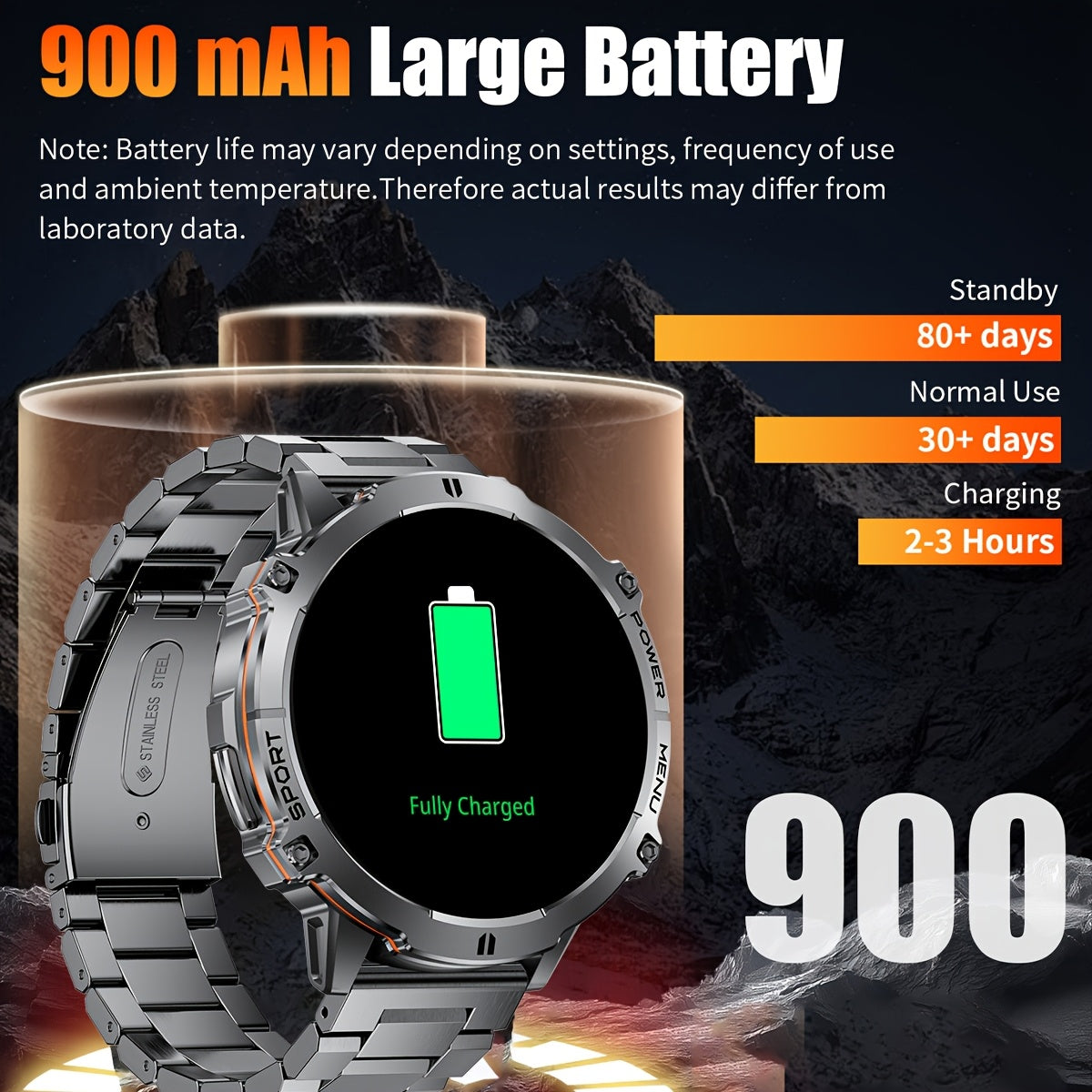 Montre Connectée  pour Homme – Appels Bluetooth, Écran AMOLED 4,39 cm, Batterie 900 mAh, 110+ Modes Sport, Tracker d’Activité, Télécommande Photo, Météo & Lecture Musique – Compatible iPhone/Android