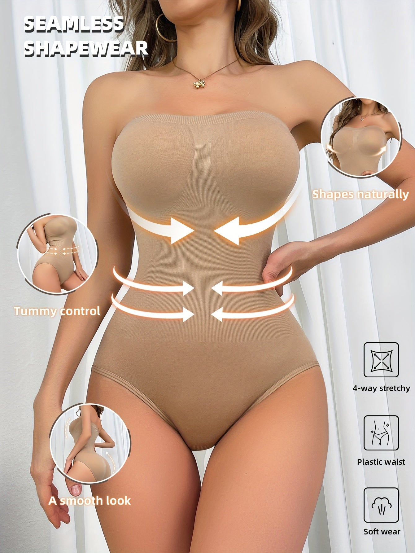Body sculptant taille haute – sans couture, couleur unie, tissu tricot polyamide et élasthanne, maintien élevé, sans rembourrage, contrôle du ventre, extensible 4 directions, ultra-fin 0,5 cm