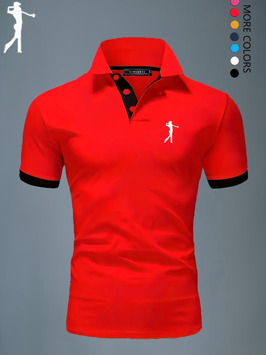 Men'S Summer Breathable Polo Shirt - Casual Short Sleeve, White with Blue Trim & Logo, Regular Fit, Geometric Pattern, Versatile for Business or Leisure Wear, Summer Casual Wear | Stylish Casualwear | Comfortable Fit