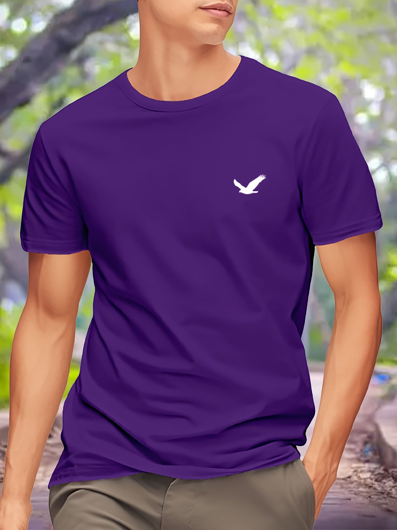 Men'S One Bird Graphic T-Shirt - Bright Pink with Bird Design, Lightweight Breathable Fabric for Everyday & Formal Wear - Minimalist Casual Tee for Office, Outings, Parties - Model T24-T240911-S, Party Attire, Round Neckline