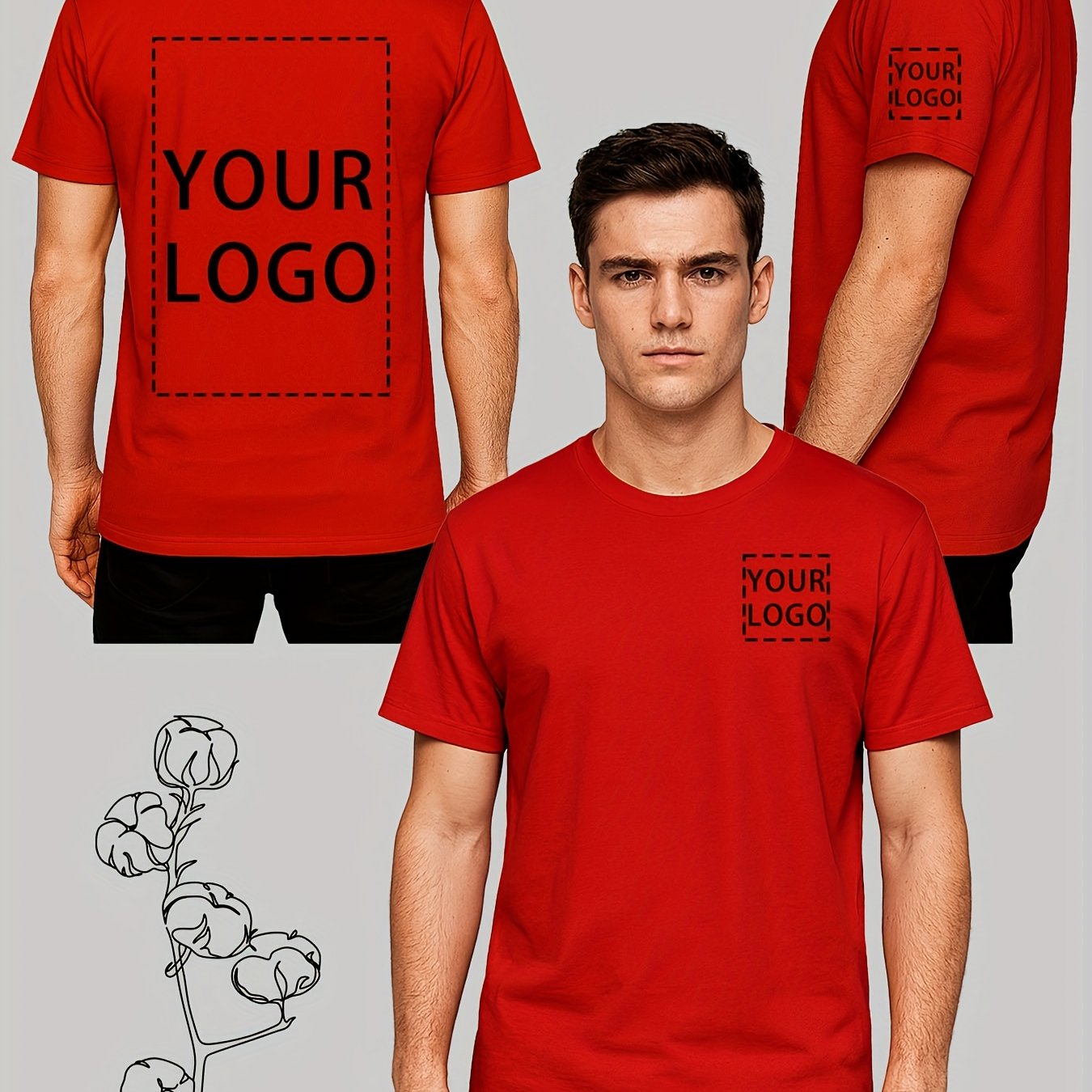 2pcs Men's 100% Cotton Custom T-Shirts 2-Sided Printing - Personalized Text/Logo/Photo Printing on Chest, Back & Sleeve - DIY Customizable Short Sleeve Round Neck Tees for Promotional Events, Team Uniforms, Casual Attire - Ma