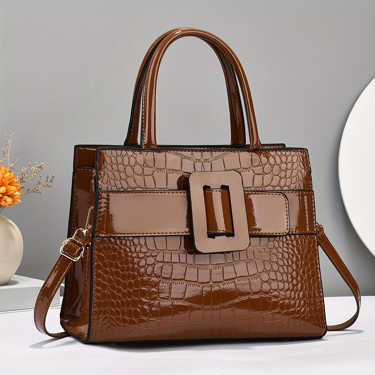 Sac à main brillant motif crocodile pour femme