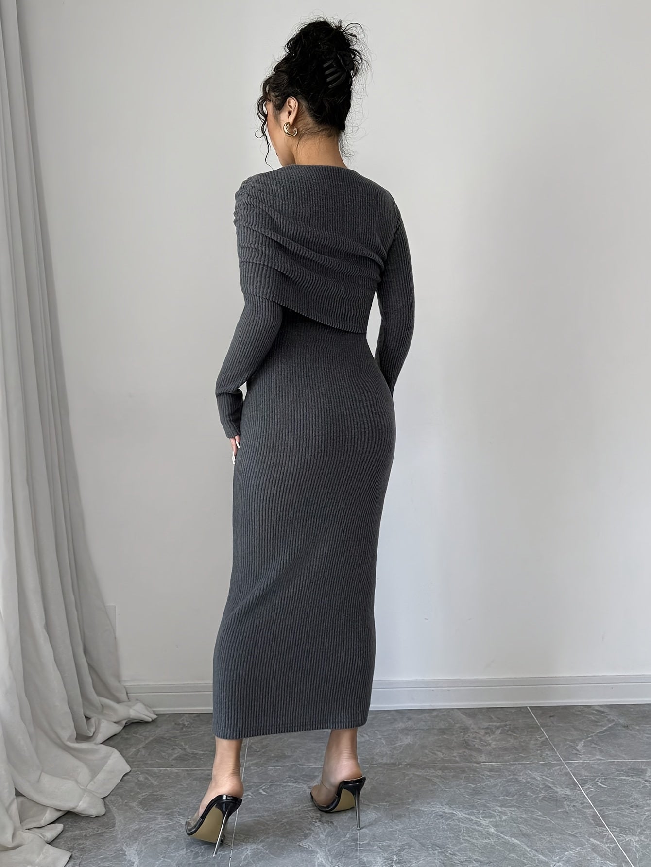 Robe Longue Moulante Femme – Manches Longues, Élégante et Polyvalente, Coupe Flatteuse pour Soirées, Bureau et Quotidien, Robe de Soirée Toutes Saisons, Fente Haute, Couture de Qualité, Tenue Chic pour Amatrices de Mode